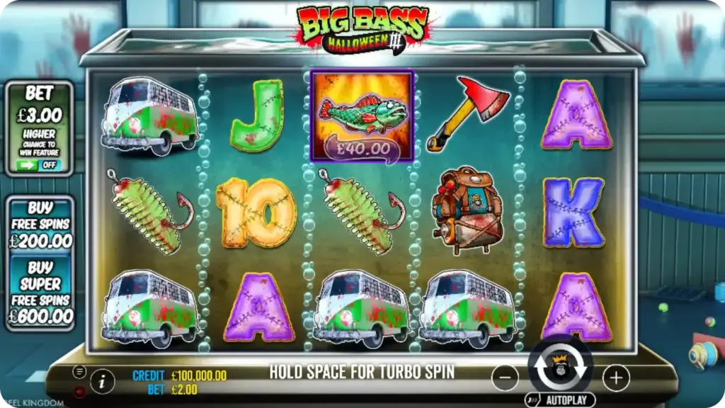 Halloween-themed slot screen showing dark reels